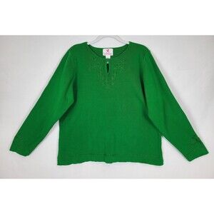 Quacker Factory Kelly Green Sequins Sweater Size Large St Patrick's Day Cotton